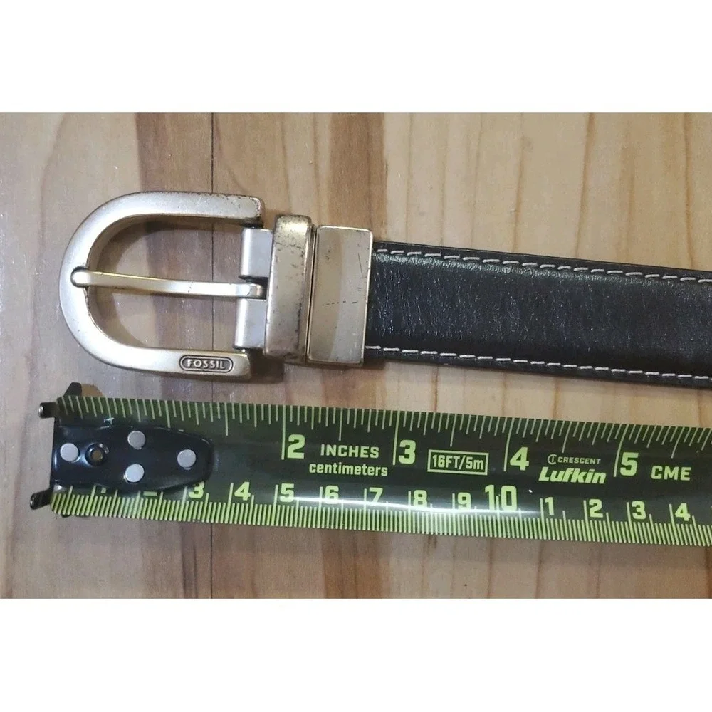 Fossil Reversible Black and Red Stitched Leather Belt Size L 36
